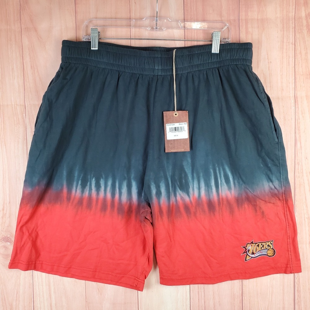 Mitchell & Ness Mens Authentic Shorts XL Black Red Philadelphia 76ers Drawstring
